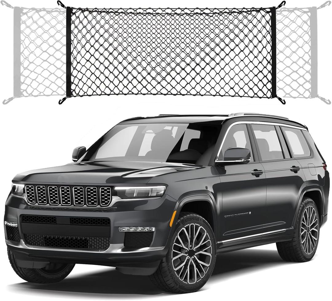 Envelope Style Trunk Cargo Net Compatible with Jeep Grand Cherokee New 2026 2025 2024 2023 2022, Grand Cherokee L 2026 2025 2024 2023 2022 (5 &7 Seats) SUV Nylon Car Rear Mesh Tailgate Netting