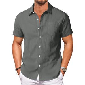 Vssjavun Mens Short Sleeve Button Down Shirts Casual Cotton Shirt Summer Beach Shirts (Blue, M)