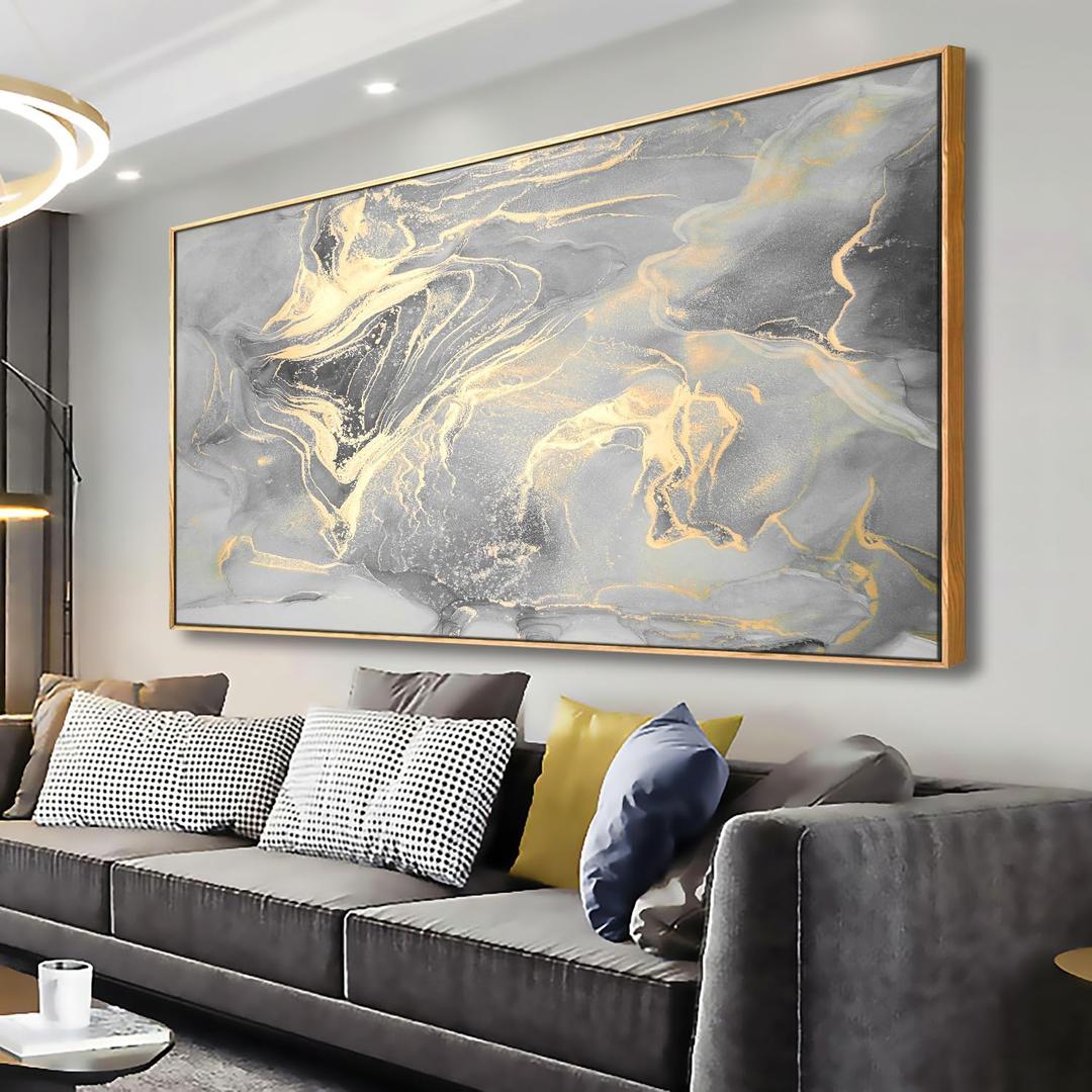 Wall Art Abstract Canvas Painting Gray Wall Decor Fluid Ink Modern Artwork for Living Room Bedroom Dining Room Home Office Decor 30"x60" with Framed (60L" x 30W", Abstract07)
