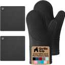 GORILLA GRIP BPA-Free Soft Silicone Oven Mitts and Pot Holders Sets of 4, Heat Resistant Waterproof Cooking Gloves, Thick Cotton Lining, Flexible Gripping for Baking Grilling, Kitchen Trivets, Black
