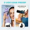 32 40 64OZ Insulated Water Bottle - Keep Cold 48H Hot 24H, Combo Straw & Spout Lids, Survival Paracord Handle, Bottle Carrier Bag w/Strap, Protective Cup Mat, Stainless Steel Flask Jug (Indigo Black)