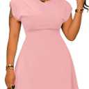 PINSV Women's Ruched Mini Dress Short Sleeve Casual Dresses for Women (Pink, XL)