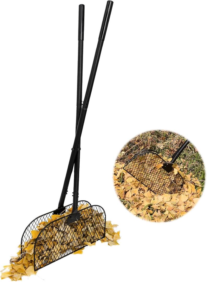 Leaf Grabber Rake with Long Handle, Leaf Picker Upper Grass Collector, Yard Rake Leaves Grabber Pickup Tool for Lawn & Garden Cleanup - No Bending Over