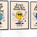 3Pcs Vivid Retro Wall Art Canvas Motivational Posters Aesthetic Prints Colorful Pictures Paintings Cool Cartoon Wall Decor Funky Inspirational Decoration for Home Bedroom Living Room Office Unframed