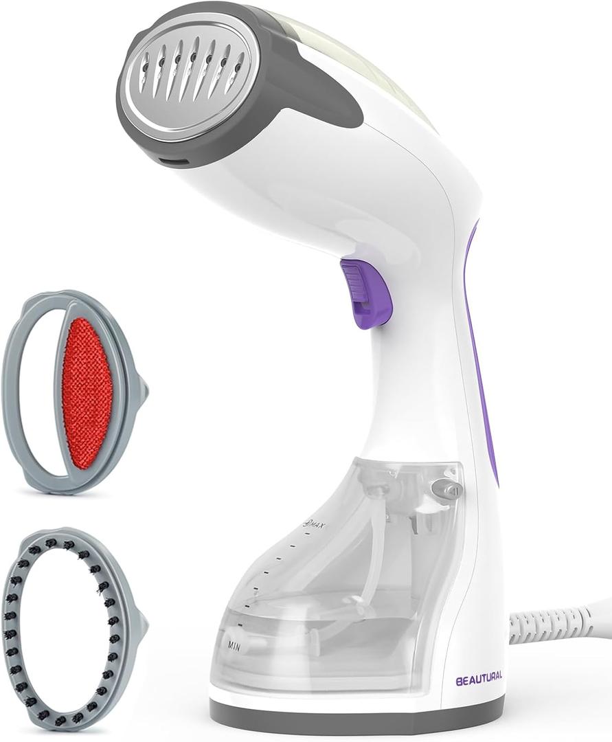 BEAUTURAL Steamer for Clothes, Portable Handheld Garment Fabric Wrinkles Remover, 30-Second Fast Heat-up, Auto-Off, Large Detachable Water Tank (Purple)