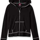 Hanes Girls' Slub Jersey Full Zip Jacket (Medium, Black)