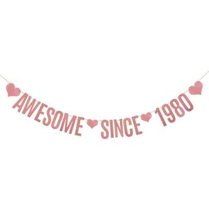 AWESOME SINCE 1980 Banner,Rose Gold Glitter Paper Banner for 46th Birthday Party Decorations Supplies,Pre-Strung, No Assembly Needed,Letters Rose Gold,Betteryanzi