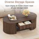 Coffee Table with Storage, Mid Century Modern Wood Fluted Center Table with Shelf, Oval Coffee Tables with Drawer (Dark Walnut, 43.31 Inch)