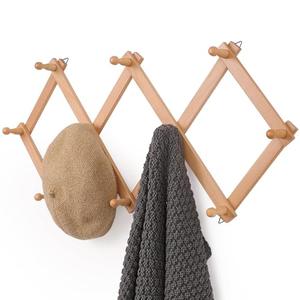 SCUNDA Wall Rack with 10 Hooks, Wooden Wall Expandable Coat Rack for Coat, Hats, Baseball Caps, Coffee Mug, Jewelry(Natural)