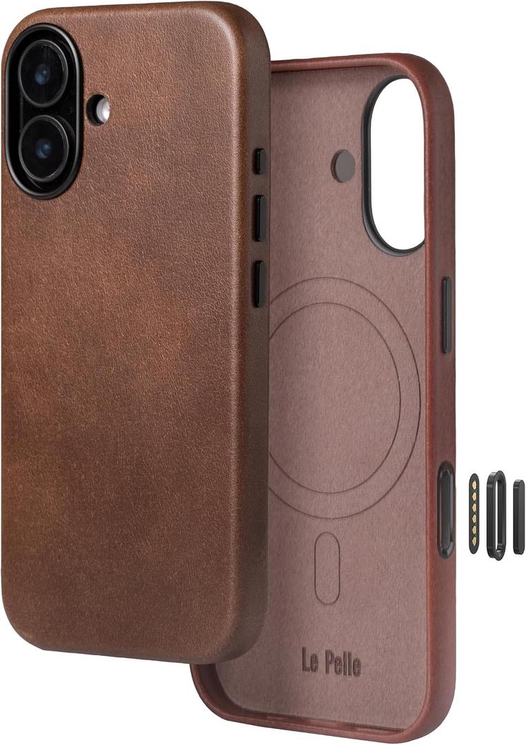 Handcrafted Premium Italian Leather Case for iPhone 17 - [Built-in Camera Control] - Compatible with Magsafe - Two-Tone Effect with Unique Patina Over Time - Cocoa Brown