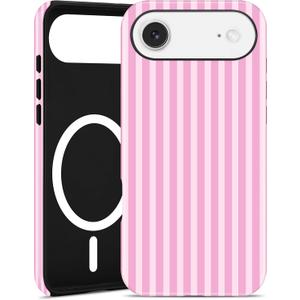 Magnetic Striped Phone Case for iPhone Air, Compatible with MagSafe, Cute Pink Aesthetic Stripe Soft TPU and Hard PC Shockproof Protective Phone Cover for Women Girls-Shiny