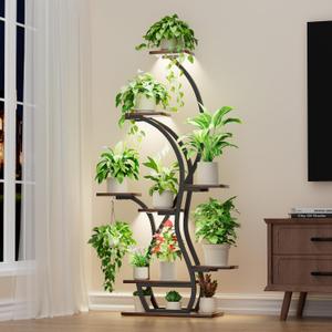 Plant Stand Indoor with Grow Lights - 65" Corner Plant Shelf Indoor, 8 Tiered Tall Lighted Plant Stands for Indoor Plants, Flower Stands Display Holder for Living Room, Bedroom, Patio Decor, Black