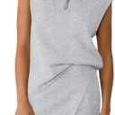 Fisoew Womens 2 Piece Skirt Sets Summer Sleeveless Half Zip Sweatshirt Athletic Skorts Tennis Outfits Casual Sweatsuits, Size: Medium (Gray)