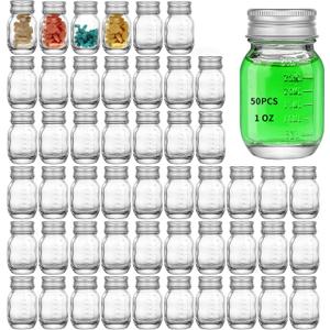 25Pcs Glass medicine bottles 1oz 30 ml Glass Reagent Bottles Transparent Sample Jar,Wide Mouth,Screw Cap with Scale for Home, Argent Lid (25)
