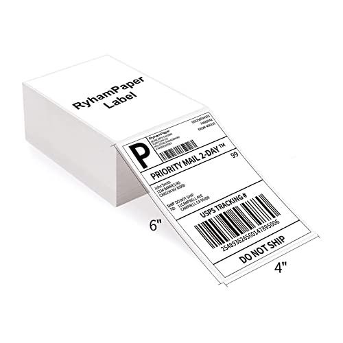 RyhamPaper 4" x 6" Direct Thermal Fanfold Labels - White, 1000 Labels