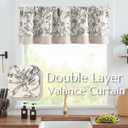 jinchan Linen Floral Valance for Windows Blackout Double Layer Valance Curtain 16 Inch Length for Living Room Bathroom Overlay Botanic Farmhouse Room Darkening 1 Panel Black on Beige