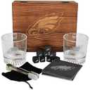 The Memory Company Licensed NFL Wood Boxed Drinkware Gift Set - Includes 2 Premium Rock Glasses, Cooling Cubes, Tongs, and Coasters, Philadelphia Eagles