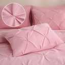 DOWNCOOL 7 Pieces Pink Queen Comforter Set, Pintuck Pinch Pleat Bed in a Bag, Soft Microfiber All Season Bedding Set for Bedroom with Sheets, Pillowcases & Shams