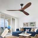 60'' Ceiling Fan No Light with Remote Control, Outdoor Ceiling Fan with DC Reversible and Silent Motor,3 Plastic Blades, Dark Walnut Fan for Patios,Living Room, Bedroom