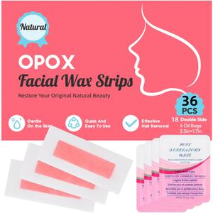 36PCS Facial Wax Strips for Hair Removal-36ct Waxing Strips & 4 calming Oil Wipes