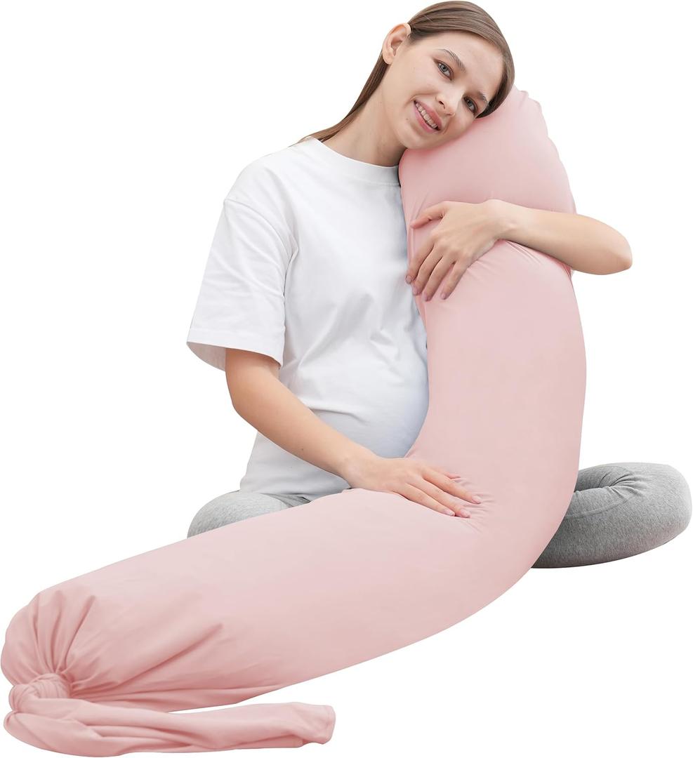 MOON PARK Pregnancy Pillow - Incredibly Smooth and Soft Cooling Cover I Shaped Full Body Maternity Pillow with Removable Cover - Support for Side, Back, Legs, Belly, HIPS - Pink