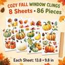 4 x 8 Sheets Fall Pumpkin Window Clings, Autumn Window Stickers Decorations, Large