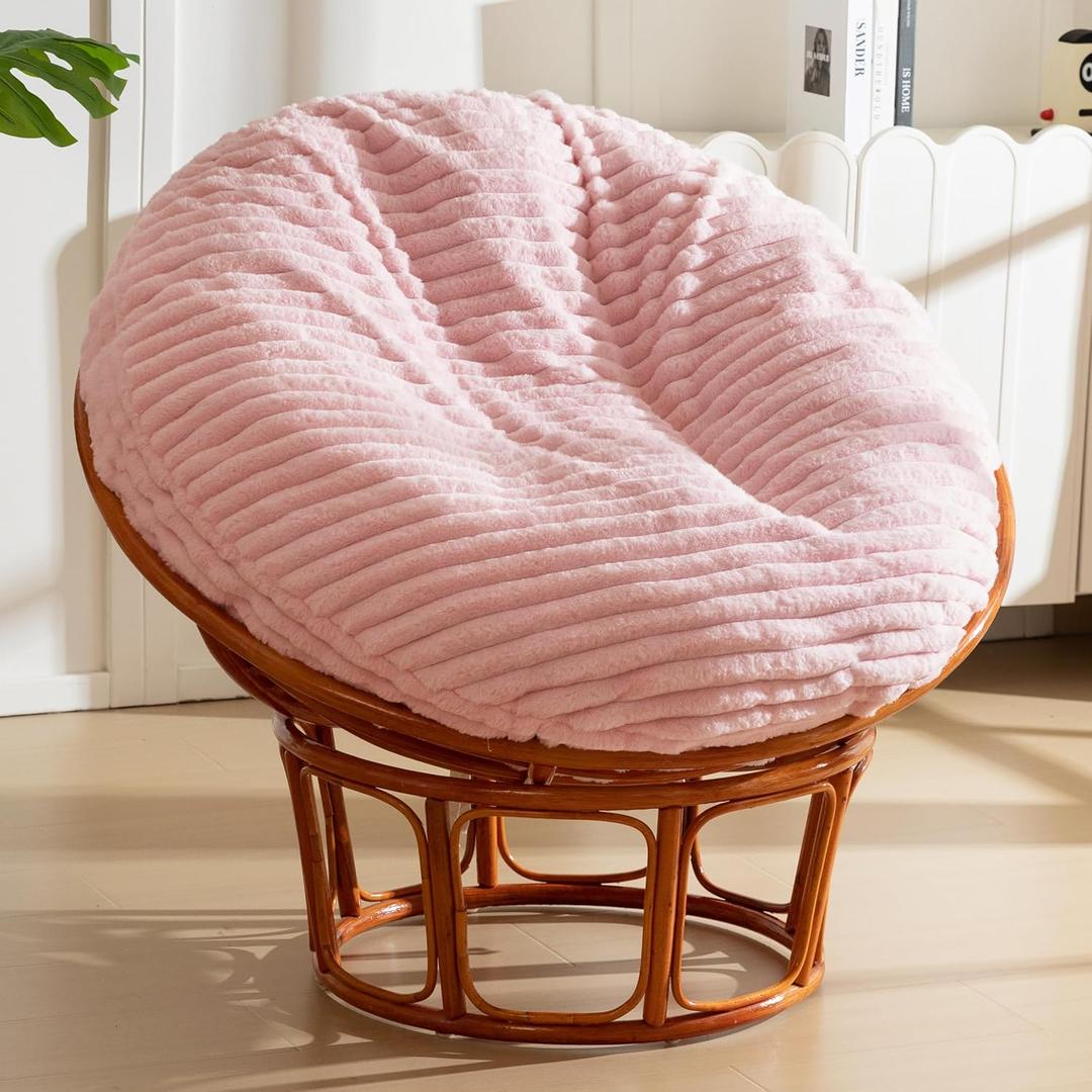 HIGOGOGO Papasan Chair Cushion with Thick Corduroy Cover (Without Chair), Supportive Cushion, Pink, 48 x 48 Inch
