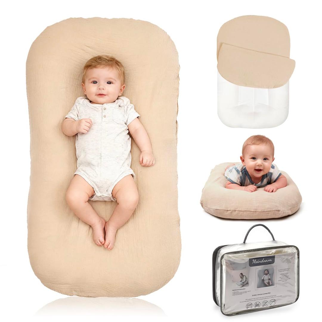 Baby Lounger - Snuggle Cozy Me Infant Lounger for Newborns | Breathable & Soft, Portable Awake-Time Pad, Essential Baby Gift (Lounger Cover Included) (Coffee)