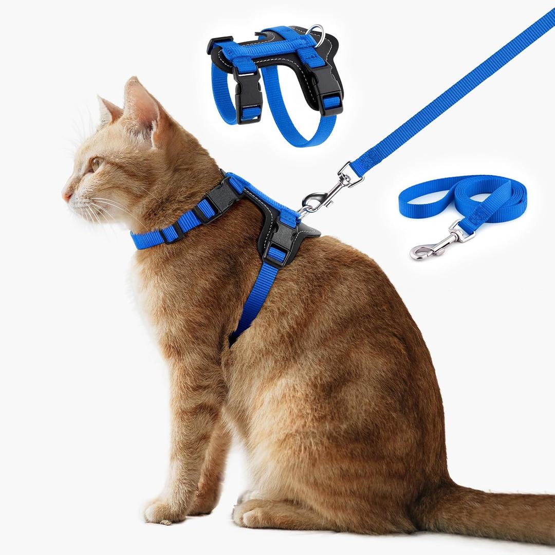 Plutus Pet Adjustable Cat Harness and Leash Set, Quick Release, Escape Proof Nylon Vest with Leather Trim for Kitten,  Medium Cats, Royal Blue