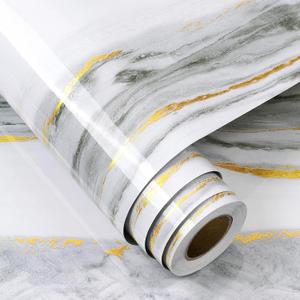 FunStick 24"x200" Glossy Marble Contact Paper for Kitchen Counter Top Contact Paper Peel and Stick Waterproof Gold White Marble Wallpaper for Bathroom Self Adhesive Vinyl Wrap for Countertops Cabinets
