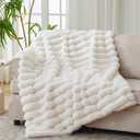 VFROO Faux Fur Throw Blanket for Couch,Cozy Soft Plush Thick Striped Luxury Blanket for Sofa Living Room Bedroom,50 * 60 Inches, White