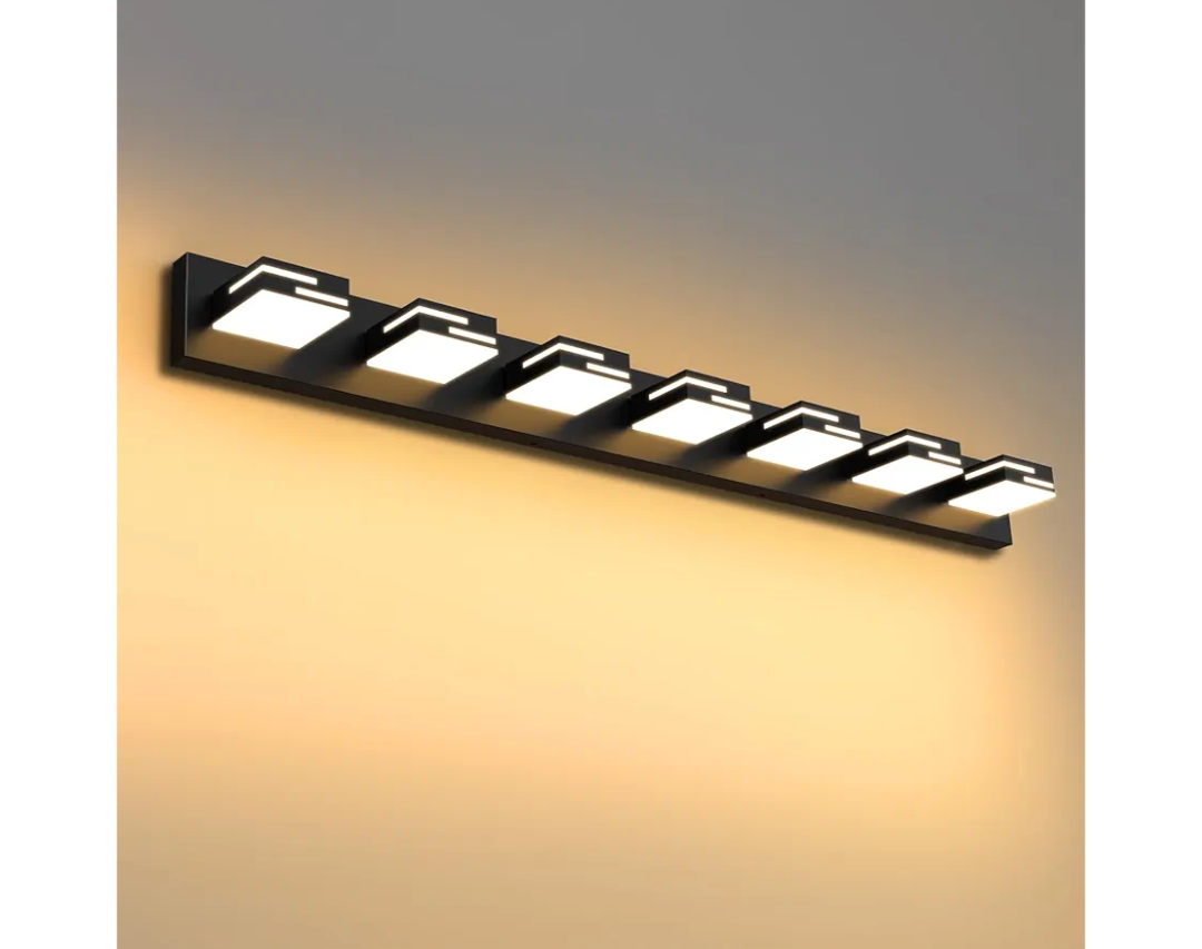 LED Modern Bathroom Vanity Light Fixtures 7-Light 5CCT Dimmable Matte Black Vanity Lights for Bathroom Lighting Fixtures Over Mirror, with 350° Rotatable Acrylic Heads, 48-inch