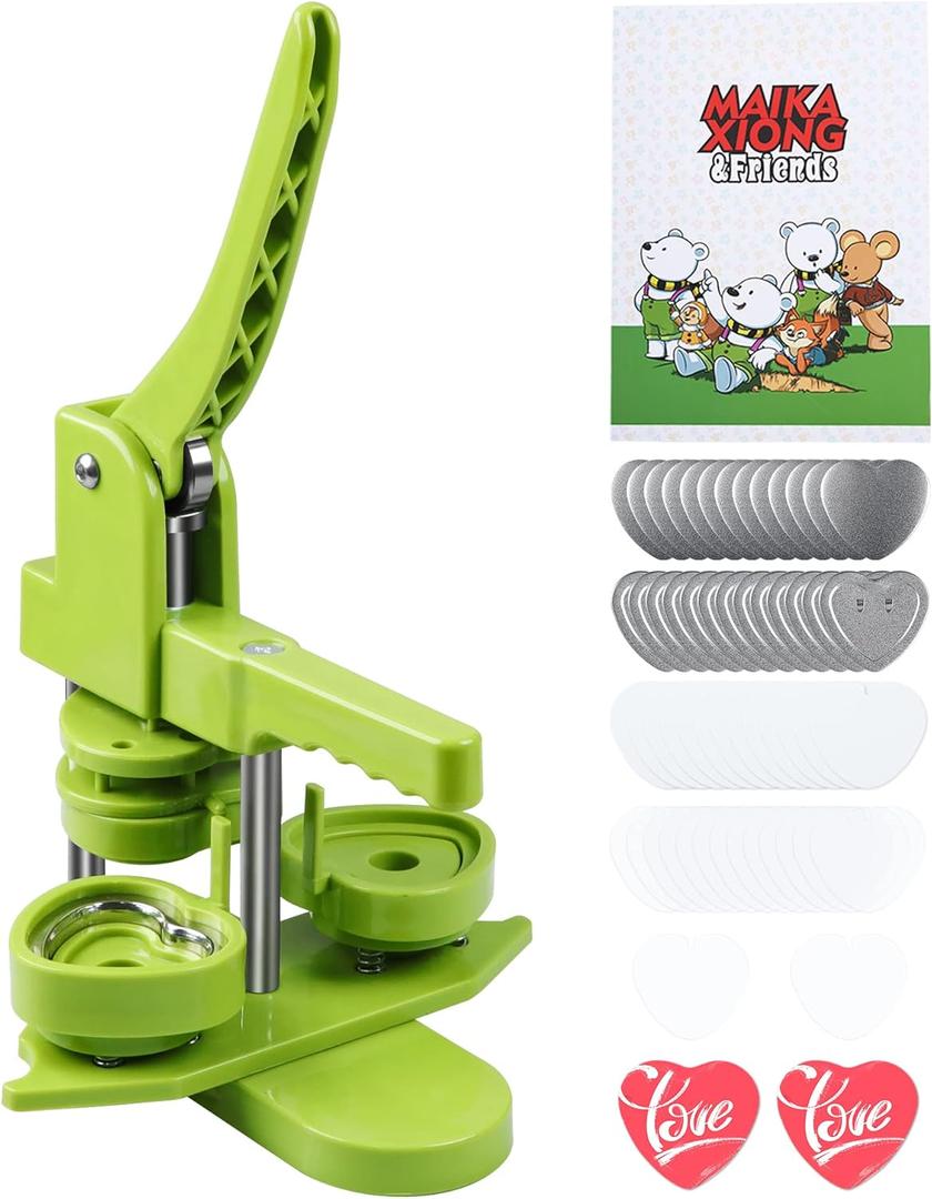 Happizza Button Maker Machine, Heart-Shaped (3rd Gen) Installation-Free, Heart Shape DIY Pin Button Maker Press Machine Kit, Badge Punch Press Machine with Free 100pcs Heart Button Parts &Magic Book