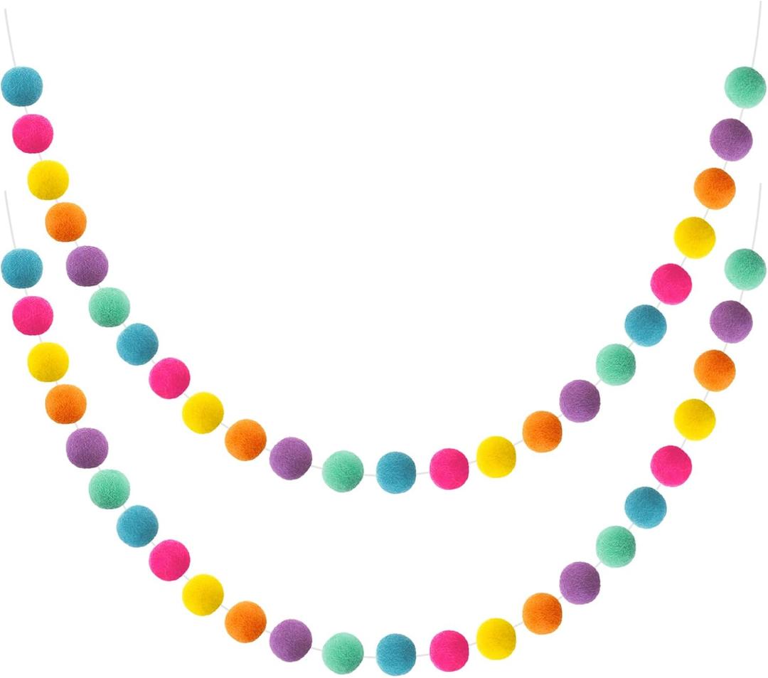 Boao 2 Pieces Wool Felt Ball Garland Colorful Pom Pom Garland Handmade 6.5 Feet Long 24 Balls Felt Banner for Wall Christmas Tree Decoration (Multiple Colors)