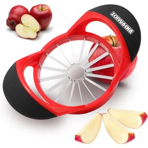 SCHVUBENR 16-Blade Apple Slicer and Corer - 4.72 Inch Sharp Stainless Steel Apple Cutter - Professional Apple Divider Tool for Quick Slices - Easy to Use & Clean - Slice Fruits with Ease - Red