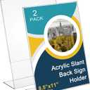 Sanwuta 2 Pack Acrylic Sign Holder,Slant Sign Display Stand,Transparent Flyer Holder Frame Plastic Document Display for Workers Teachers Office Home Menu Desktop(8.5 x 11 Inch)