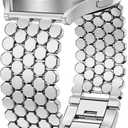 Minyee Compatible with Samsung Galaxy Watch 7 6 5 4 FE 40mm 44mm/Watch 6 Classic 43mm 47mm/Watch 5 Pro 45mm Bands for Women, 20mm Dressy Metal Gold Chain Honeycomb Luxury Chic Link Bracelet Strap (Silver)