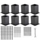 4x4 Post Base 8 Pcs, (Inner Size 3.6x3.6) Post Anchors, 13GA Thick Solid Steel & Black Powder Coated,Deck Post Brackets Support Deck Base Plate Pergola Brackets Fence Kit Mailbox Mount