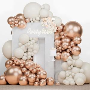 PartyWoo Retro White Balloons, 140 pcs Champagne Gold and White Sand Balloons Different Sizes Pack of 18 Inch 12 Inch 10 Inch 5 Inch for Balloon Garland Arch as Birthday Decorations, Party Decorations