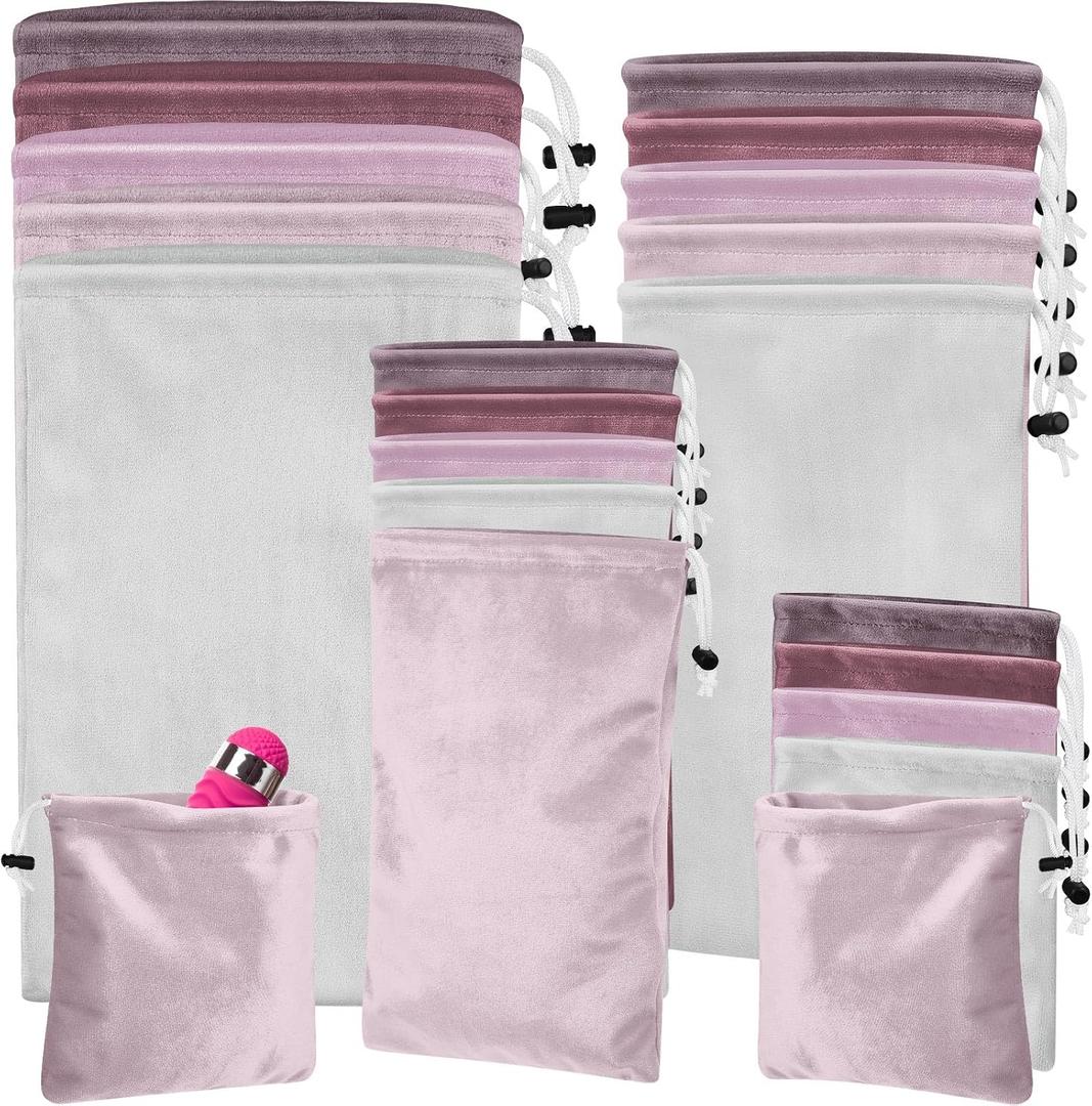 Amylove 20 Pcs Adult Game Toy Storage Bags Drawstring Gift Bags Pouches for Lightweight Ditty Stuff Pouch Multi Purpose Foldable Home Travel 210D Dutch velvet Toy Bag, 4 Sizes(Pink Series)
