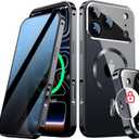 [Full Camera Protection& Mechanical Lock]Magnetic Privacy Case for iPhone 17 Pro [Compatible with MagSafe] [CD Metal Ring]Full Body Shockproof Metal Bumper, 9H Anti Peeping Glass Cover-Black