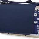 ONIVA Blanket Tote XL Outdoor Picnic Blanket, 70"x80" Foldable Beach Blanket with Fleece Top, Water-Resistant Backing, Strap & Pocket, Portable Mat for 4-5 People by Picnic Time (Blue Stripe/Navy Flap), X-Large