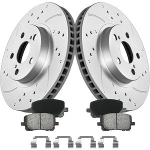 MOTOREVO Front Brake Kit for Corolla [2003-2008] Geomet Coated & Slotted Brake Rotors and Ceramic Brake Pads [275mm10.8in] Universal Fit for 2003 2004 2005 2006 2007 2008 Front Brake Discs