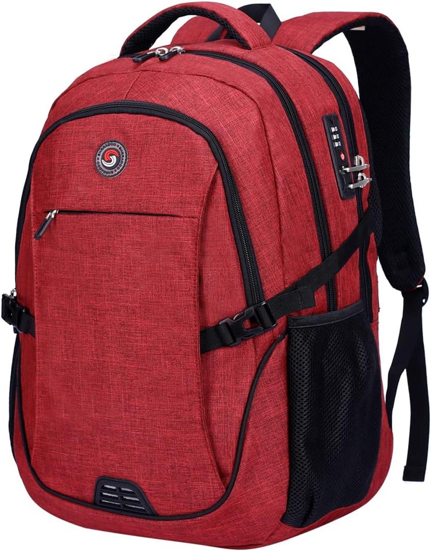 SHRRADOO Anti Theft Laptop Backpack Travel Backpacks with usb Charging Port for Women Men High School College Backpack Computer Bag Fits 17 Inch Laptop,Red (Large)