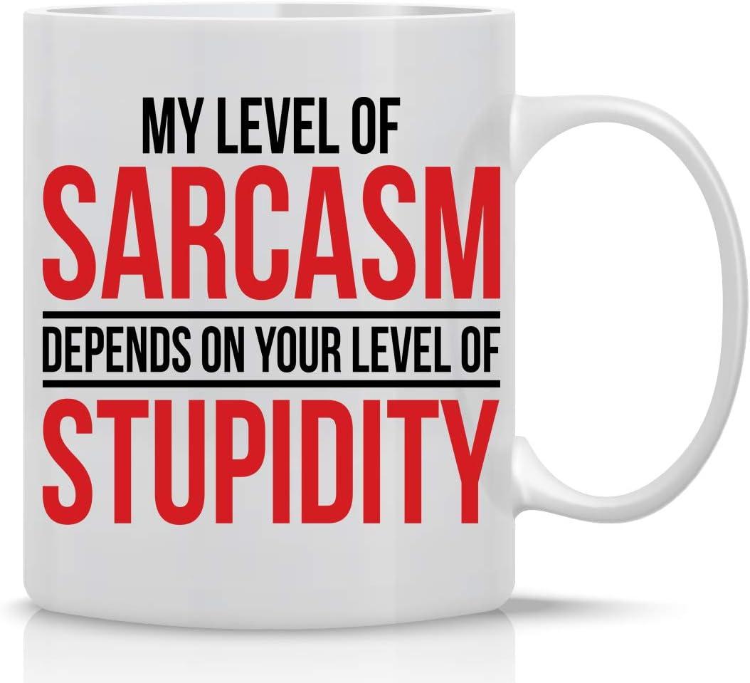 CBTwear My Level Of Sarcasm Depends on Funny Ceramic Sarcastic, Inspirational Desk Decor For the Office Coffee Mug, Best Boss Gag Novelty For Women Men - 11oz - White