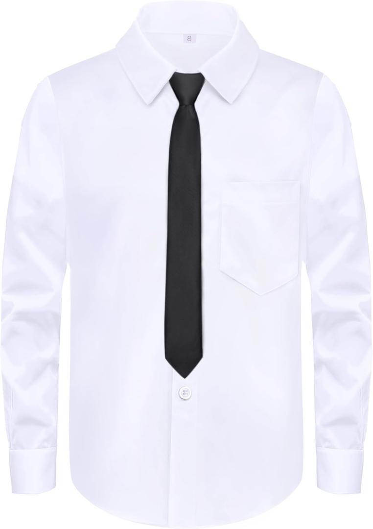 Boys Long Sleeve Button-Down Dress Shirts with Tie: 2 Fabrics (Stretch/Standard) & 2 Fits (Regular/Husky), 7