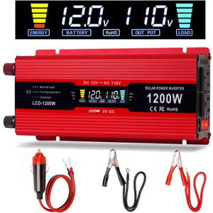 nomal Car Power Inverter 1200W , DC 12v to 110v AC Converter with LCD Display and AC Outlets 12 Volt Inverter for Truck RV Car