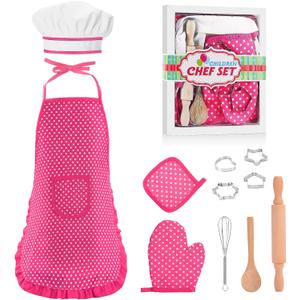 Toyze Popular Gifts for 2-8 Year Old Girls Boys, Chef Costume Set for Kids Apron for Girls Kids Chef Hat and Apron Toddler Cooking Toys Birthday Xmas Gifts for kids Stocking Stuffer for Toddlers Pink