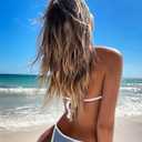 TASHEHE Women's Triangle Thong Bikini Set Sexy String Brazillian Two Piece Swimsuit Cute Bikini Bathing Suit (L) Blue Nova / White