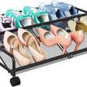 Under Bed Shoe Storage Organizer, Metal Mesh Under Bed Storage Containers with Wheels, Shoe Organizer Drawer Space Saving for Bedroom, 1 Pack